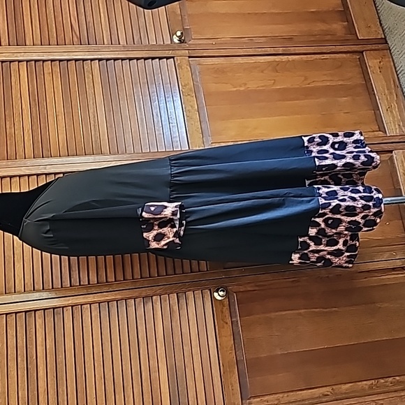 Black & leopard animal print slip over dress easy care Plus 2XL elastic waist - Picture 9 of 11